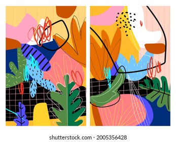 Set of cover templates with pattern abstract shapes and line floral.Design for background poster,banner,postcard,wallpaper,print.