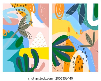 Set of cover templates with pattern abstract shapes and line floral.Design for background poster,banner,postcard,wallpaper,print.