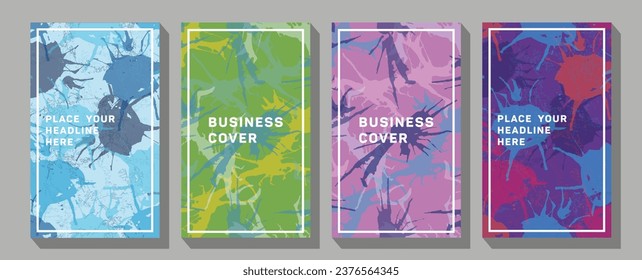 Set of cover templates with patterns of different abstract shapes.  Colorful geometric background, vector illustration.