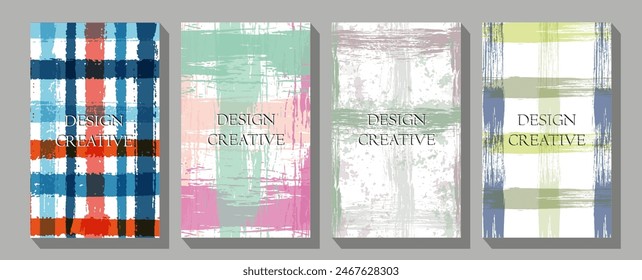 Set of cover templates with patterns of different abstract shapes.  Vector illustrations design