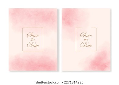 Set of cover templates for romantic events on pink watercolor backgrounds with gold title. For wedding invitations, greeting cards, covers, business cards, social media and more. Just add your text.