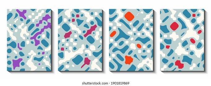 Set of cover templates. Rounded diagonal smooth shapes in different colors. Vector illustration.