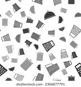 Mit einem Fach bedeckt, Messbecher, Grater und Kochtopf auf nahtlosem Muster. Vektorgrafik