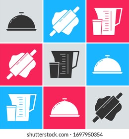 Set Covered with a tray of food , Rolling pin  and Measuring cup icon. Vector