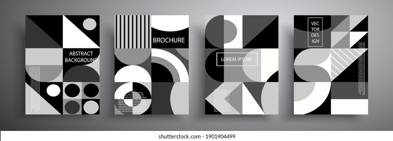 Set of covers. Abstract geometric pattern background, vector circle, triangle and square lines, art design. Black and white background. Compositions for book covers, posters, flyers, magazines