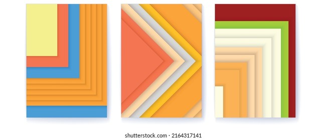 Set of covers with abstract geometric pattern. Trendy colors. Minimalistic background. Vector 3d illustration