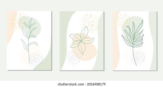 A set of covers with abstract lines and leaves in pastel colors.