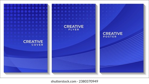 set of covers with abstract modern blue wave gradient background