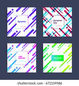 Set of covers with abstract moving lines on white background. Square shape. Template of cover, banner, Placard, Poster, Flyer. Vector illustration, flat