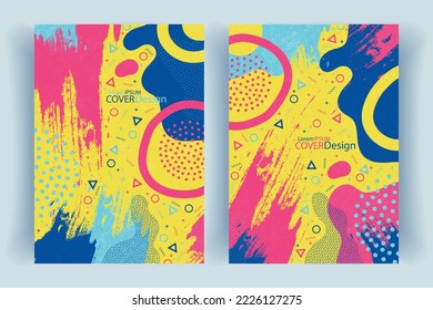 Set of covers with abstract shapes in vibrant colors. Cover layouts A4 format, vertical orientation. Bright abstract background, vector Eps10