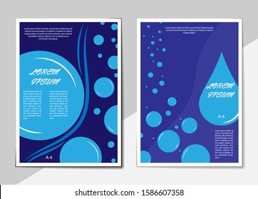 Set of covers in blue with a water theme. Flat patterned. Abstract color background. Applicable for flyers, posters, banners or billboards and booklets.