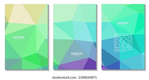 Deckensatz. Buchdeckensatz. Flyer-Set. abstrakter bunter geometrischer Hintergrund mit Dreiecken