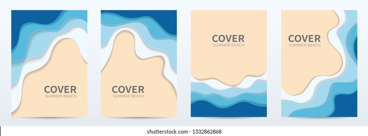 Set of covers, brochure, flyer template 
design with beach origami