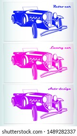 Set of covers, brochures, flyer design template with retro car.

