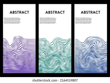 Conjunto de cubiertas con líneas de onda abstractas de color. Para diseños de cubierta de sobres, volantes, invitaciones, banners y otros