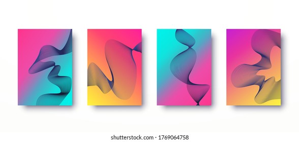 A set of covers with colorful wave textures. Decorative editable templates with waves for social media stories. Vector illustration. EPS 10