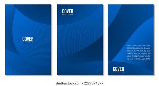 Set of Covers with Dark Blue Gradient Abstract Vector Background for Corporate Use