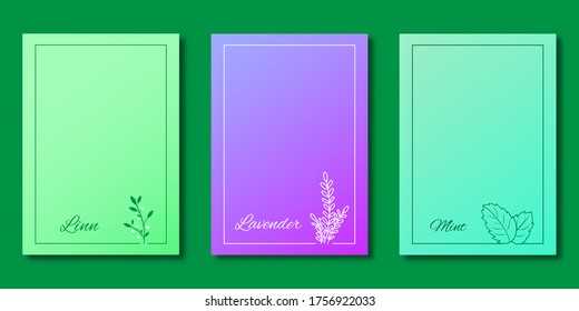 Covers Design-Set, Lavendel-Minze mit Farbverlauf-Hintergrund, Muster der Cover-Vorlagen-Set, Naturkonzept, Vektorgrafik