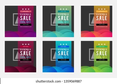 Set Covers Design in Minimal Geometric Style. Gradients, Lines, Shapes. Social Media Templates, Abstract Flyers, Posters, Trendy Minimalist Ad Brochure Design. wave concept. Square Banner. 