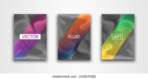 Set of covers design templates with vibrant gradient background.  Liquid marble texture. Fluid art. Applicable for design cover, presentation, invitation, flyer, annual report, poster and cards.