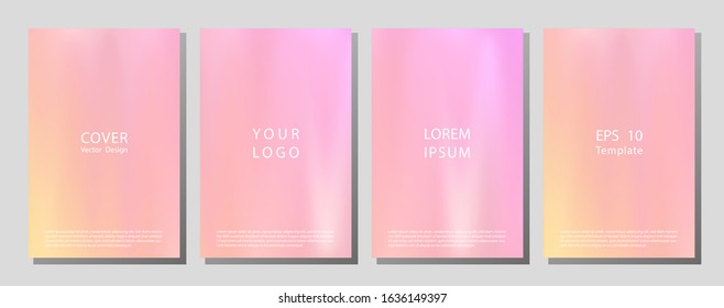 Set of covers design templates with vibrant gradient background. 90s, 80s retro style. Iridescent graphic template for flyer, poster, banner, mobile app. Vibrant minimal hologram gradient.