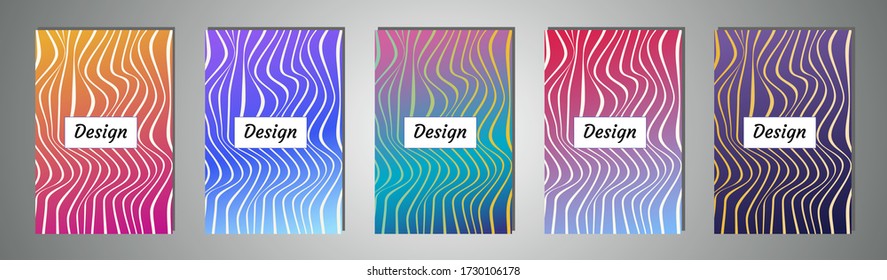 Conjunto de plantillas de diseño de cubiertas con fondo de gradiente vibrante. Afiche moderno de moda con formas geométricas