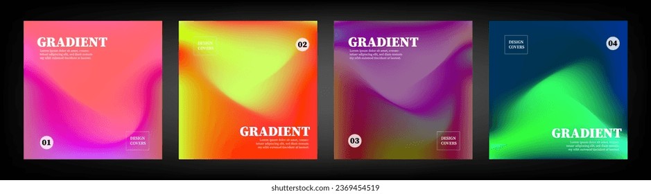Conjunto de plantillas de diseño de cubiertas con fondo de gradiente vibrante. Diseño moderno y de diseño. Aplicable a carteles, pancartas, folletos, presentaciones, portadas e informes. Ilustración vectorial.