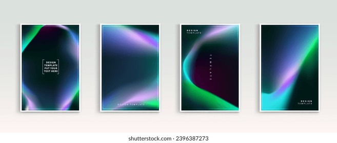 Set of covers design templates with vibrant northern lights gradient background. trendy modern design. applicable for landing pages, covers, brochures, flyers, presentations, banners. Vector design.