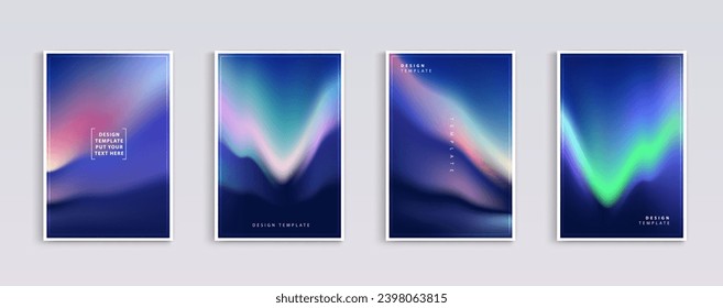 Set of covers design templates with vibrant northern lights gradient background. trendy modern design. applicable for landing pages, covers, brochures, flyers, presentations, banners. Vector design.