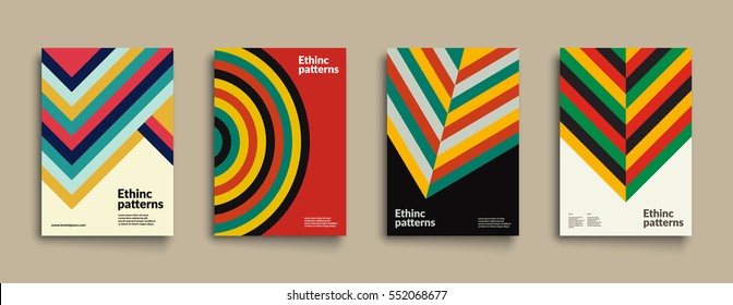 Set of covers with Ethnic Geometric Patterns. Applicable for Titles, Placards, Posters, Flyers and Banner Design. Eps10 Vector illustration.
