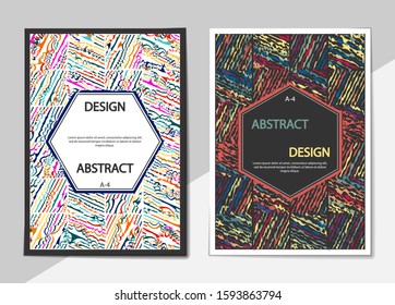 Set of covers with a flat pattern of wavy lines. Format A-4. Casual modern colors. Colorful background for flyers, posters, banners or billboards and booklets
