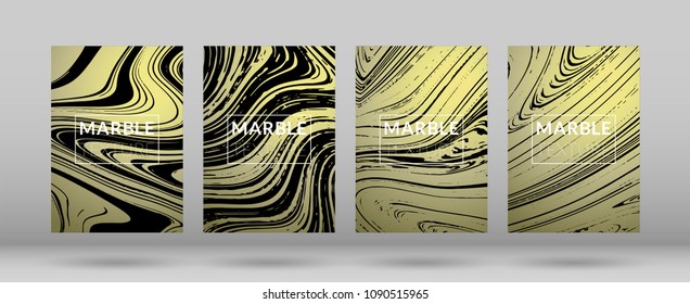 Set of  Covers with Gold Marble Texture. Gradient Vector Marble. Marble Textured Cool Cover, Party Flyers, Business Card, Poster Design, Futurist Title Page.

