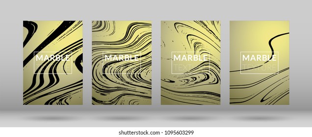 Set of  Covers with Gold Marble Texture. Ink Splash. Fluid. Poster, Brochure, Invitation, Simple Design Presentation, Cover Book, Magazine Cover, Catalog, Sale, Announcement. Size A4. 