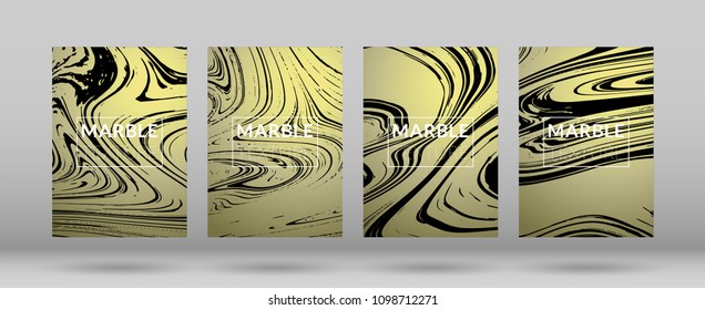 Set of  Covers with Gold Marble Texture. Ink Splash. Colorful Fluid. Poster, Brochure, Invitation, Simple Design Presentation, Cover Book, Magazine Cover, Catalog, Sale, Announcement. Size A4. 
