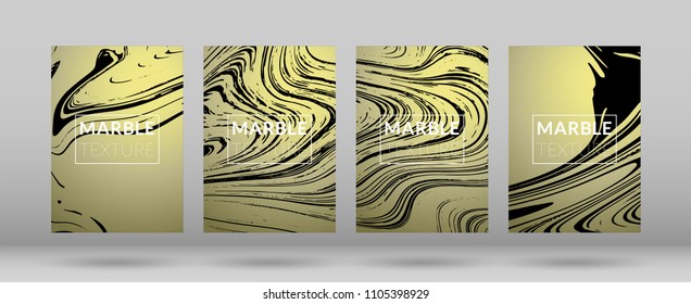 Set of  Covers with Gold Marble Texture. Ink Splash. Colorful Fluid. Poster, Brochure, Invitation, Simple Design Presentation, Cover Book, Magazine Cover, Catalog, Sale, Announcement. Size A4. 
