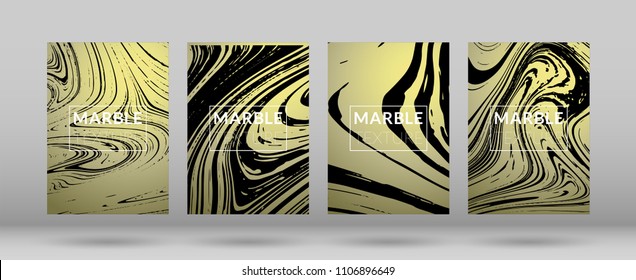 Set of  Covers with Gold Marble Texture. Gradient Vector Marble. Golden Marble Textured Cool Cover, Party Flyers, Business Card, Poster Design, Futurist Title Page.

