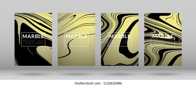 Set of  Covers with Gold Marble Texture. Gradient Vector Marble. Golden Marble Textured Cool Cover, Party Flyers, Business Card, Poster Design, Futurist Title Page.

