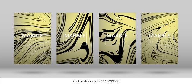 Set of  Covers with Gold Marble Texture. Ink Splash. Colorful Fluid. Poster, Brochure, Invitation, Simple Design Presentation, Cover Book, Magazine Cover, Catalog, Sale, Announcement. Size A4. 
