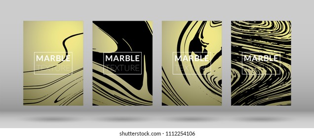 Set of  Covers with Gold Marble Texture. Ink Splash. Colorful Fluid. Poster, Brochure, Invitation, Simple Design Presentation, Cover Book, Magazine Cover, Catalog, Sale, Announcement. Size A4. 
