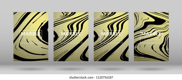 Set of  Covers with Gold Marble Texture. Ink Splash. Colorful Fluid. Poster, Brochure, Invitation, Simple Design Presentation, Cover Book, Magazine Cover, Catalog, Sale, Announcement. Size A4. 
