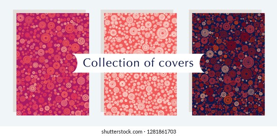 Set of covers with hand drawn shapes. Abstract backgrounds for poster, flyer, banner, brochure and advertising. Template for cover page A4.