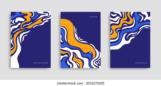 Set of covers in hand drawn style. Template collection with wavy shapes. Abstract background with tiger pattern. Vector illustration. Design cover, poster, wallpaper, notebook, catalog. Stock