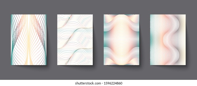 Set of covers with line pattern holographic colors. Minimal geometric design. Collection abstract backgrounds. Applicable for Banners, Placards, Posters, Flyers and Banner Designs. Vector illustration