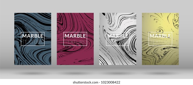 Set of  Covers with Marble Texture. Colorful Fluid. Poster, Brochure, Invitation, Simple Design Presentation, Cover Book, Magazine Cover, Catalog, Announcement. Gradient Vector Marble Texture.