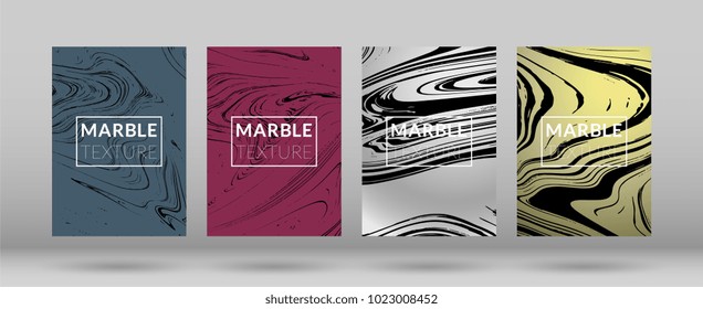 Set of  Covers with Marble Texture. Colorful Fluid. Poster, Brochure, Invitation, Simple Design Presentation, Cover Book, Magazine Cover, Catalog, Announcement. Gradient Vector Marble Texture.