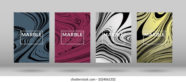 Set of  Covers with Marble Texture. Colorful Fluid. Poster, Brochure, Invitation, Simple Design Presentation, Cover Book, Magazine Cover, Catalog, Announcement. Gradient Vector Marble Texture.