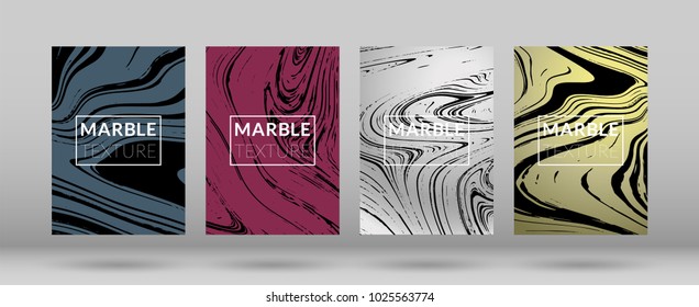 Set of  Covers with Marble Texture. Colorful Fluid. Poster, Brochure, Invitation, Cool Cover, Party Flyers, Business Card, Poster Design, Futurist Title Page. Gradient Vector Marble Texture.