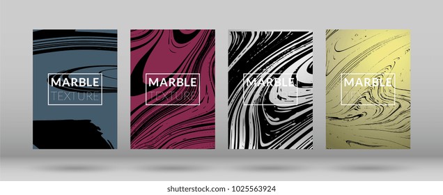 Set of  Covers with Marble Texture. Colorful Fluid. Poster, Brochure, Invitation, Simple Design Presentation, Cover Book, Magazine Cover, Catalog, Announcement. Gradient Vector Marble Texture.