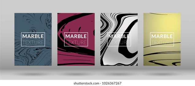 Set of  Covers with Marble Texture. Colorful Fluid. Poster, Brochure, Invitation, Cool Cover, Party Flyers, Business Card, Poster Design, Futurist Title Page. Gradient Vector Marble Texture.
