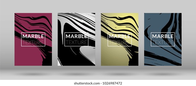 Set of  Covers with Marble Texture. Colorful Fluid. Poster, Brochure, Invitation, Simple Design Presentation, Cover Book, Magazine Cover, Catalog, Announcement. Gradient Vector Marble Texture.
